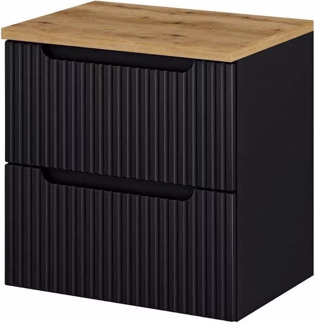Mobile sotto lavabo bagno contenitore design con 2 cassetti 61 x 60 x 40 cm nero effetto rovere 03_0010010