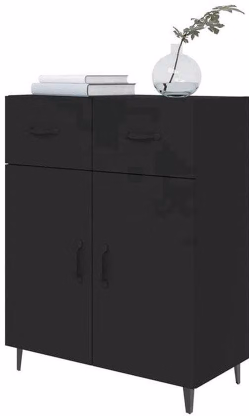 Mobiletto scrivania – Comodino moderno per soggiorno – Nero – Legno MDF – 69,5 x 34 x 90 cm