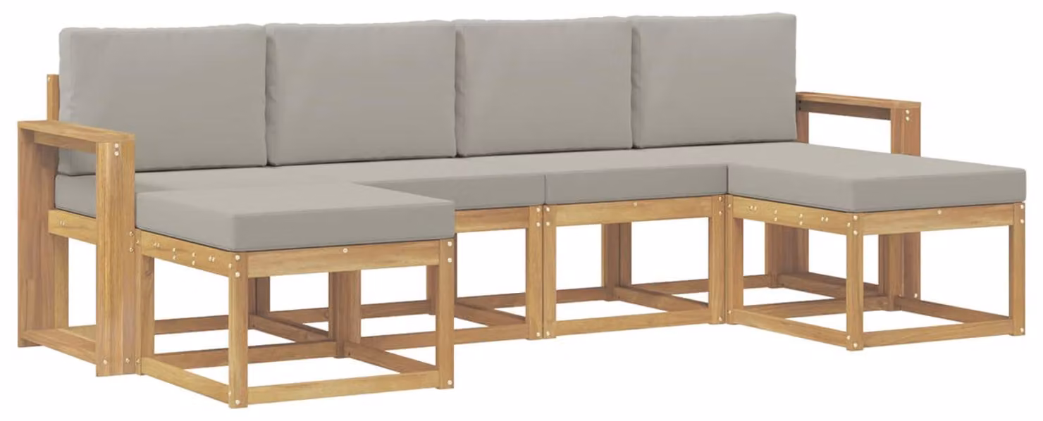 Set di divani da esterno, 6 pezzi, bianco e grigio chiaro
