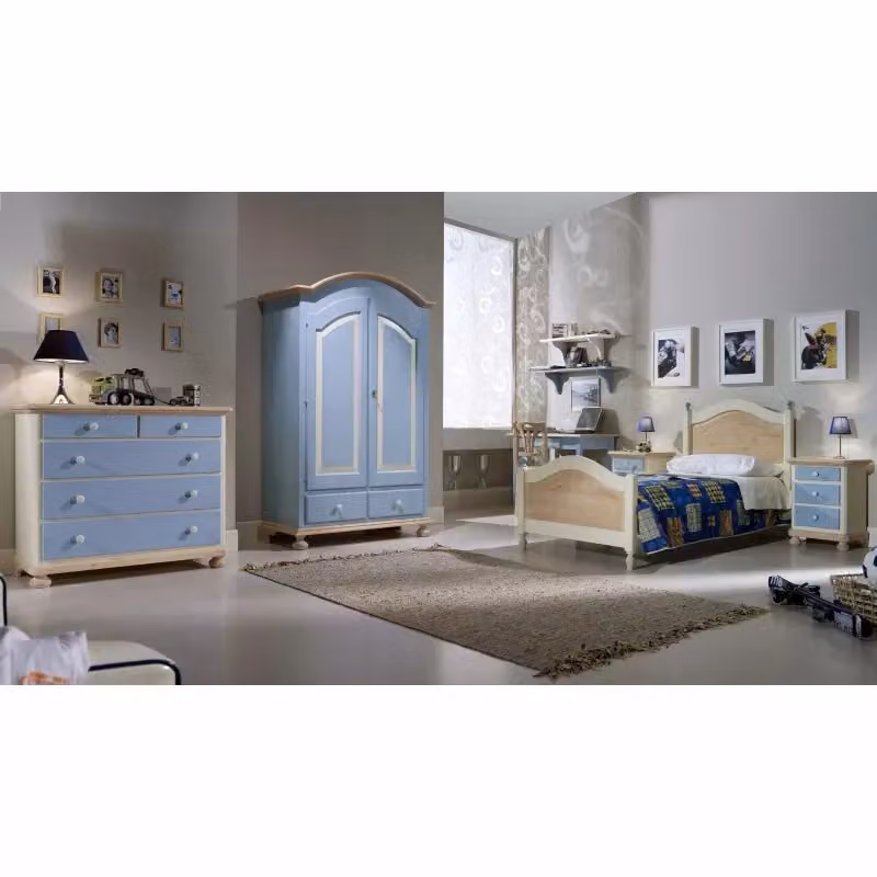 Comodino Arte Povera Mobili 2G in legno con 3 cassetti stile shabby azzurro e miele L: 50 cm, P: 38 cm, H: 65 cm – 3