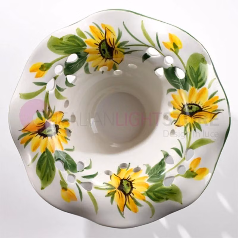 Lampada a sospensione GIRASOLE Ceramiche Borso in ceramica bianca e ottone, stile rustico country, diametro: 32 cm – 2