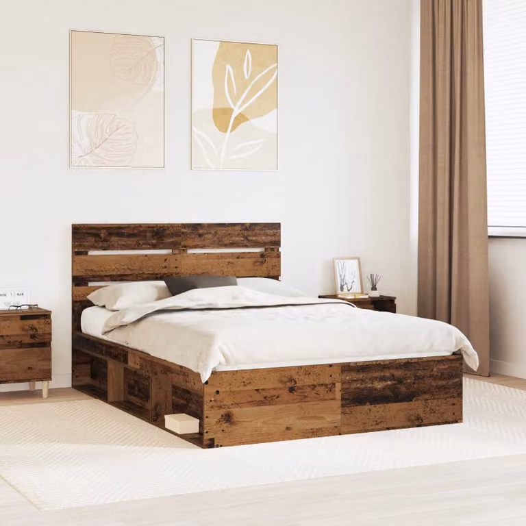 Struttura del letto vidaXL in pino massello e legno, colore marrone, L/P: 140 x 190 cm