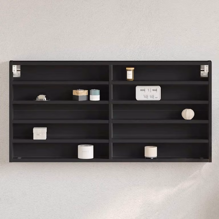 Armadietto a parete vidaXL con ante in vetro e ripiani interni, Nero opaco, L: 100 cm, P: 8,5 cm, H: 50 cm