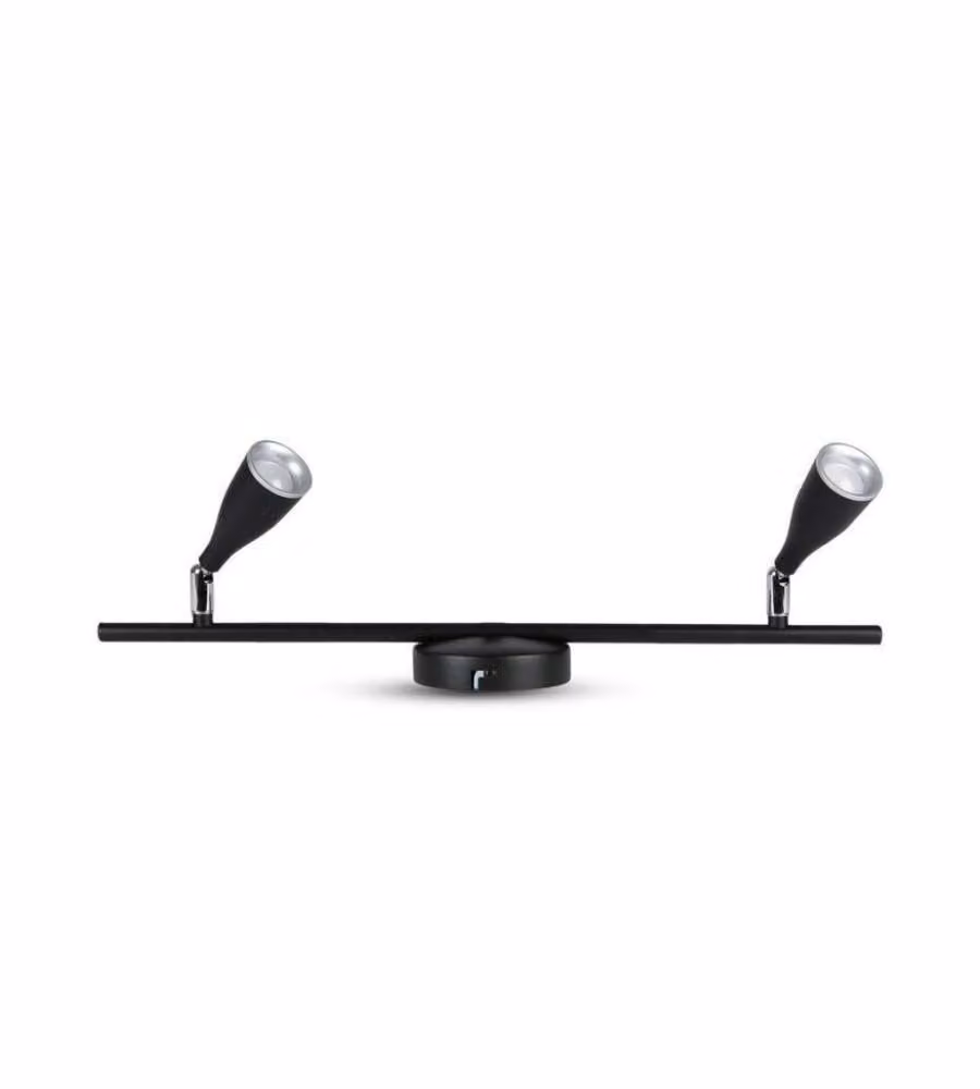 Faretto LED da Muro Doppio 9W con Testa Orientabile Colore Nero 3000K IP20