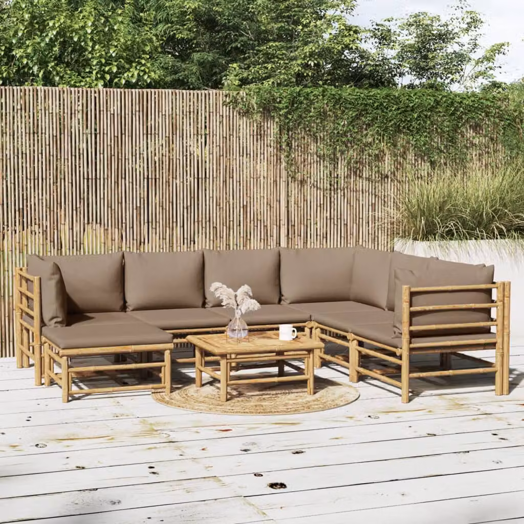 Set Salotto da Giardino vidaXL 8 Pezzi in Bambù con Cuscini Beige e Marrone