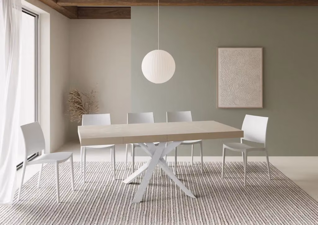 Tavolo allungabile Itamoby Clerko Premium colore cashmere con gambe bianche L/P/H: 90 x 90/194 x 76 cm – 2