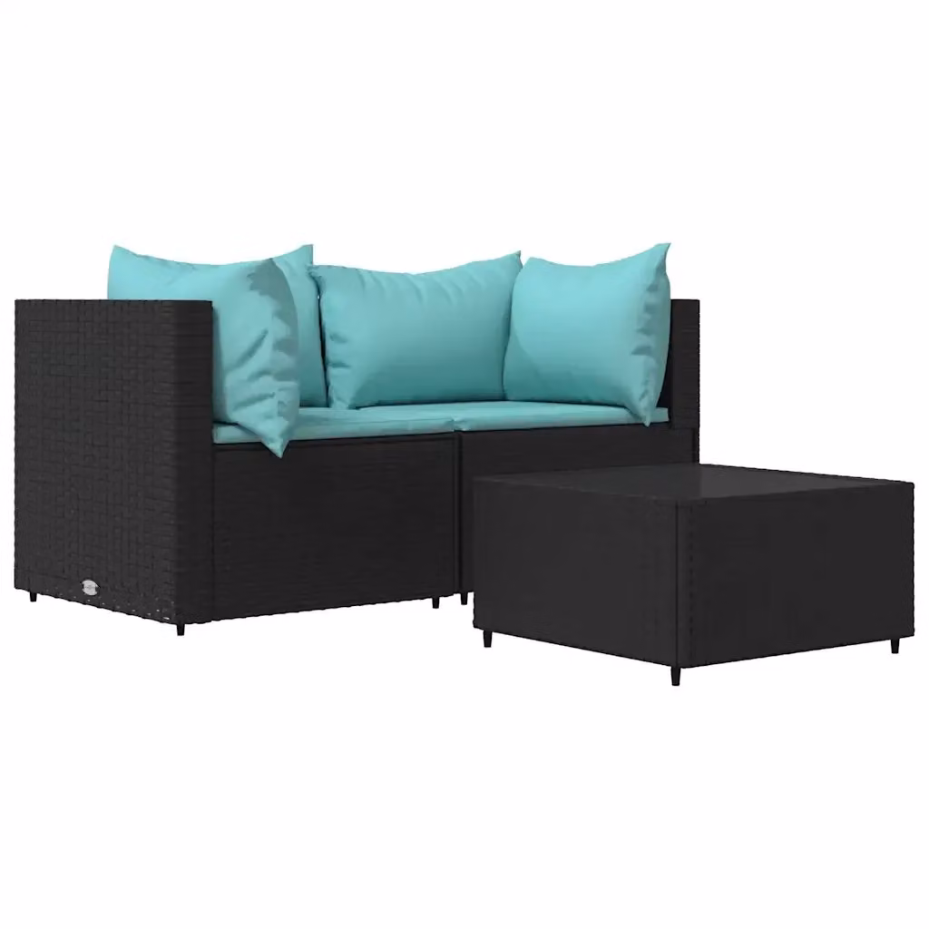 Set da giardino moderno vidaXL composto da divano a 2 posti, elemento angolare e tavolino con cuscini in blu e nero – 2