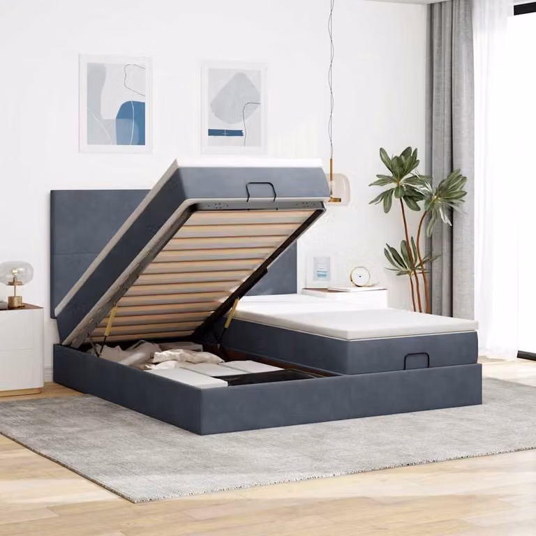 Letto con contenitore a sollevamento e materasso vidaXL in velluto con porte USB e illuminazione sottostante L/P/H: 203 x 180 x 128 cm