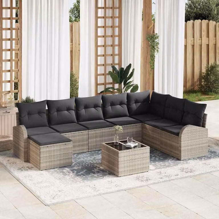 Maison Exclusive - Set Divano da Giardino 9 pcs Grigio chiaro Poly Rattan