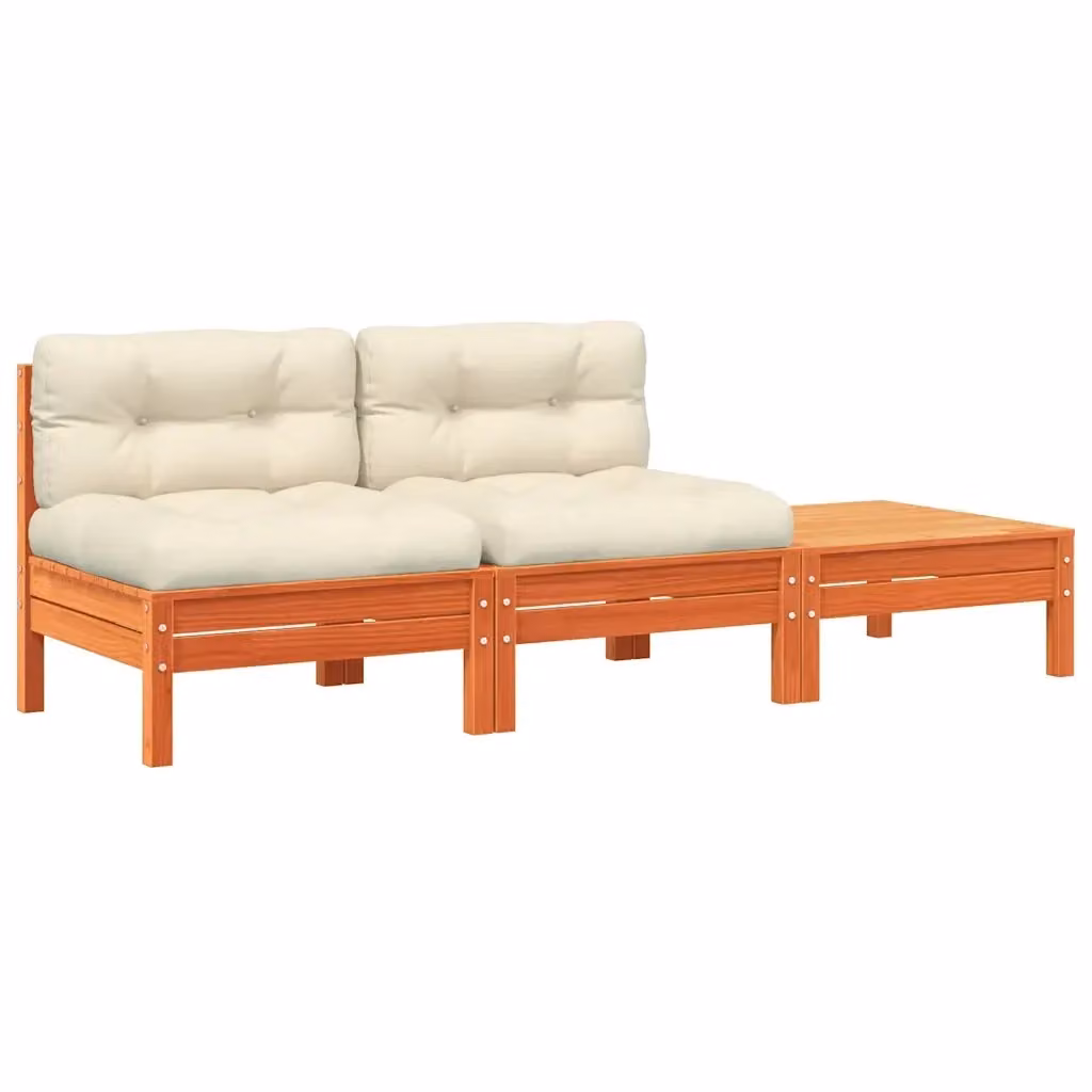 vidaXL Divano da Giardino in Legno di Pino Trattato con Cuscini e Poggiapiedi, 2 Posti, Marrone e Beige – 2
