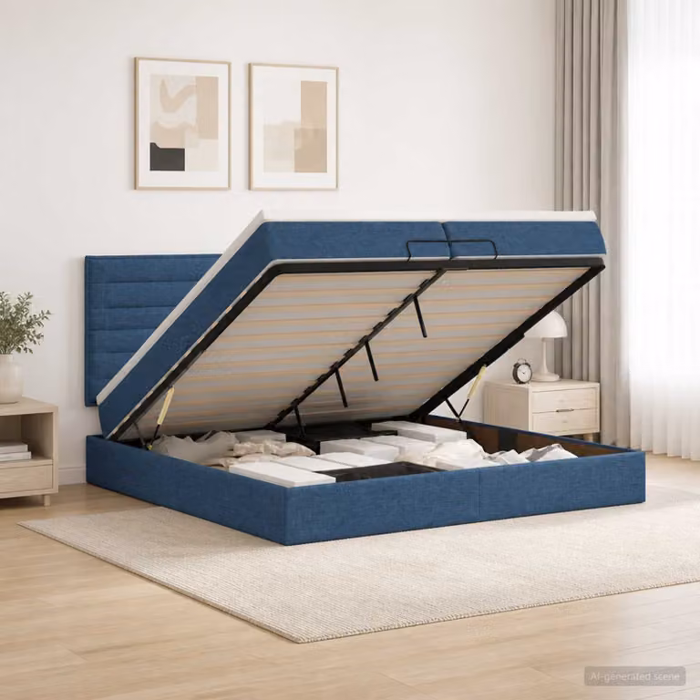 Letto ottomano con materasso vidaXL in tessuto blu, L/P: 200 x 200 cm