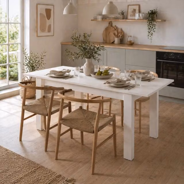 Marudo Tavolo Allungabile Moderno per 8 Persone Bianco Opaco L: 120 cm, P: 80 cm, H: 76 cm
