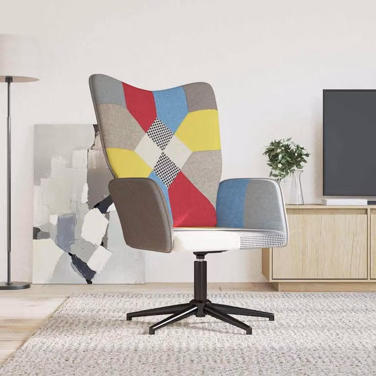 vidaXL Poltrona Relax Reclinabile con Rivestimento in Tessuto Patchwork Multicolore, Design Moderno con Struttura in Metallo e Base Girevole a 360 Gradi, H 98 x L 68 x P 62 cm
