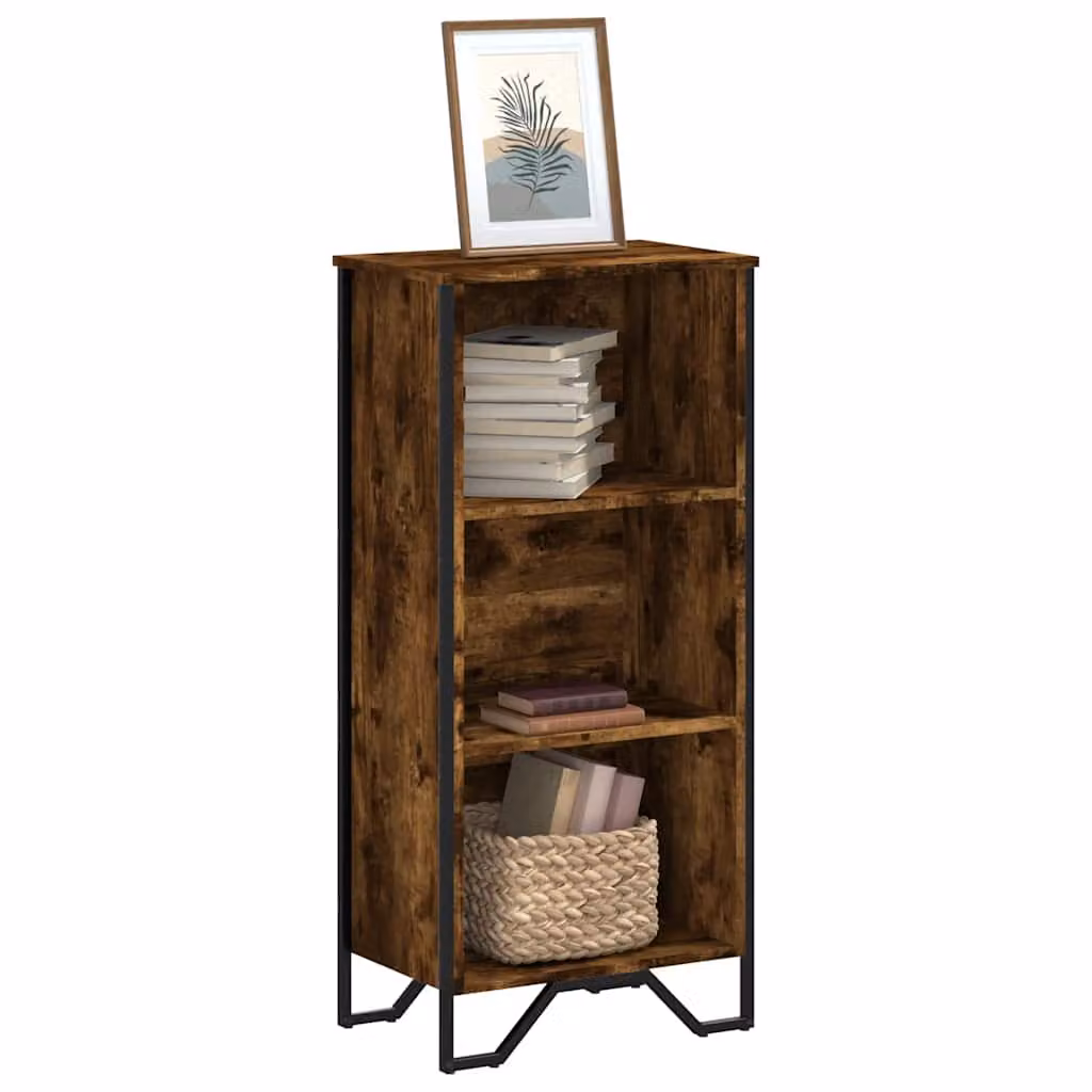 Libreria moderna vidaXL in legno multistrato e metallo, colore rovere fumo, L 50 cm x P 31 cm x H 106 cm