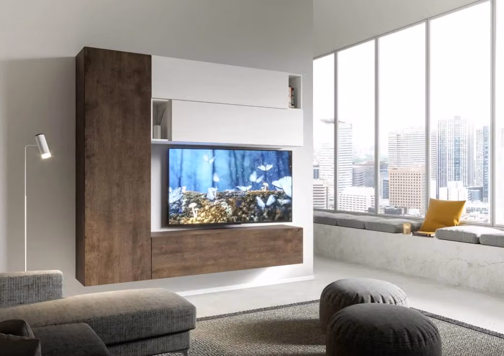 Composizione parete soggiorno moderna Itamoby A34 in legno bianco opaco L: 234 cm, H: 210 cm – 2