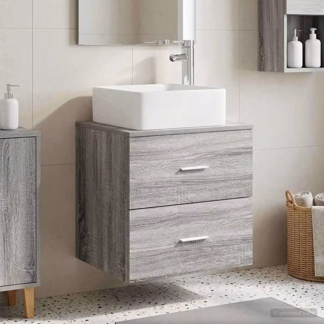 Mobile Lavabo da Parete Moderno vidaXL Grigio con Cassetti e Ante L/P/H: 53 x 34,5 x 63 cm – 1