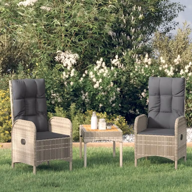Maison Exclusive - Set da giardino 3 pezzi con cuscini grigio in polyrattan