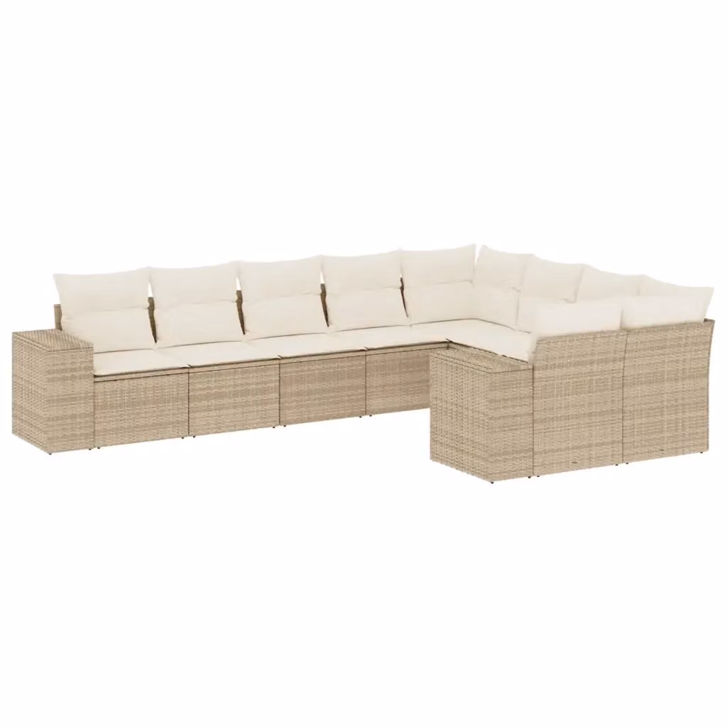 Set Divano da Giardino VIDAXL a L in Polyrattan con Cuscini Beige, 9 Pezzi – 2
