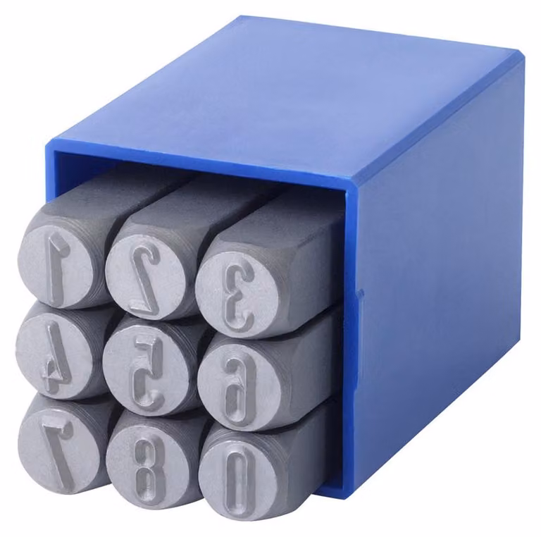 Set di timbri a mano Dönges, 9 pezzi, numeri 0-9, altezza caratteri 7 mm