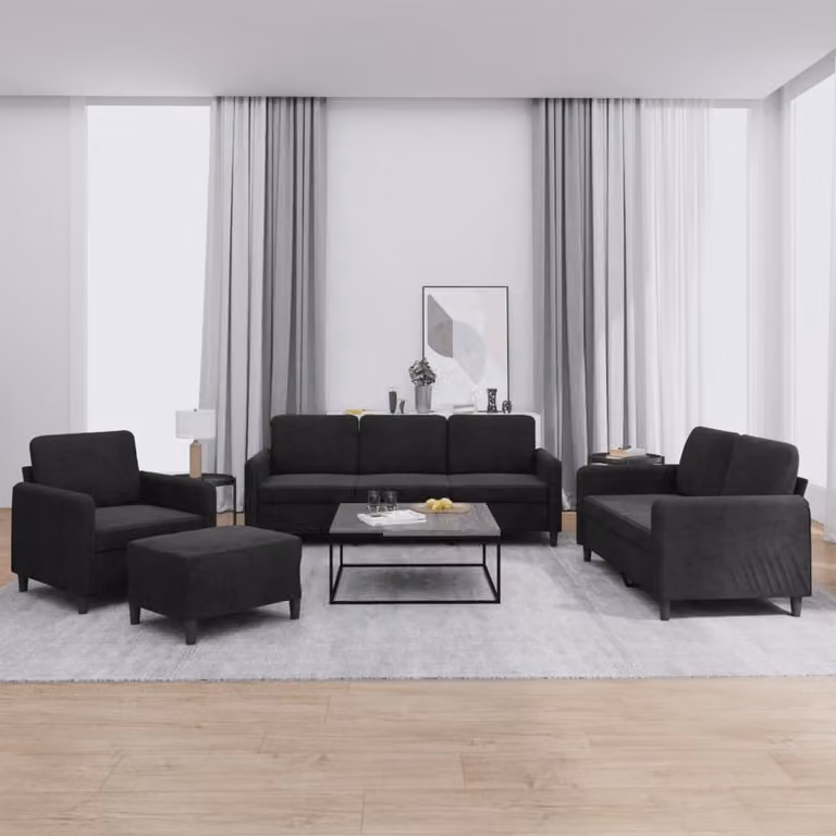 Set di Divani 4 pz Nero in Velluto