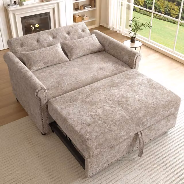 Divano Letto 3-in-1 Moderno 2 Posti, Schienale Regolabile 3 Posizioni, Letto Estraibile in Ciniglia di Qualità, Inclusi 2 Cuscini Confort
