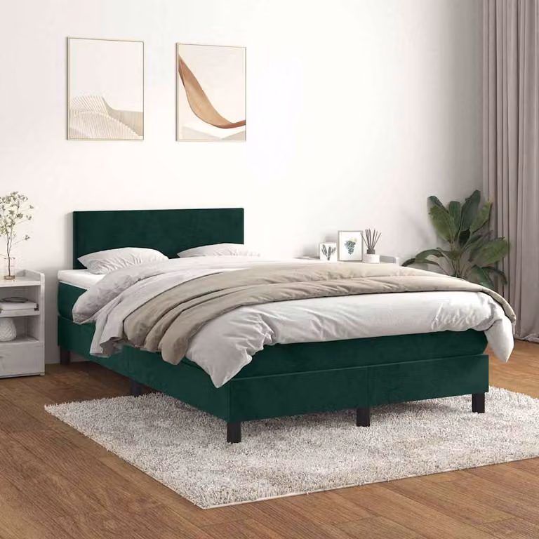 vidaXL Letto Ibrido con Giroletto a Molle e Materasso in Velluto Verde Scuro, L/P: 120 x 200 cm