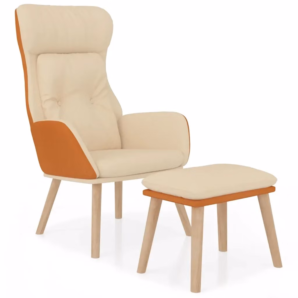 Poltrona Relax con Poggiapiedi vidaXL in Similpelle e Tessuto Beige con Struttura in Metallo e Legno – 2