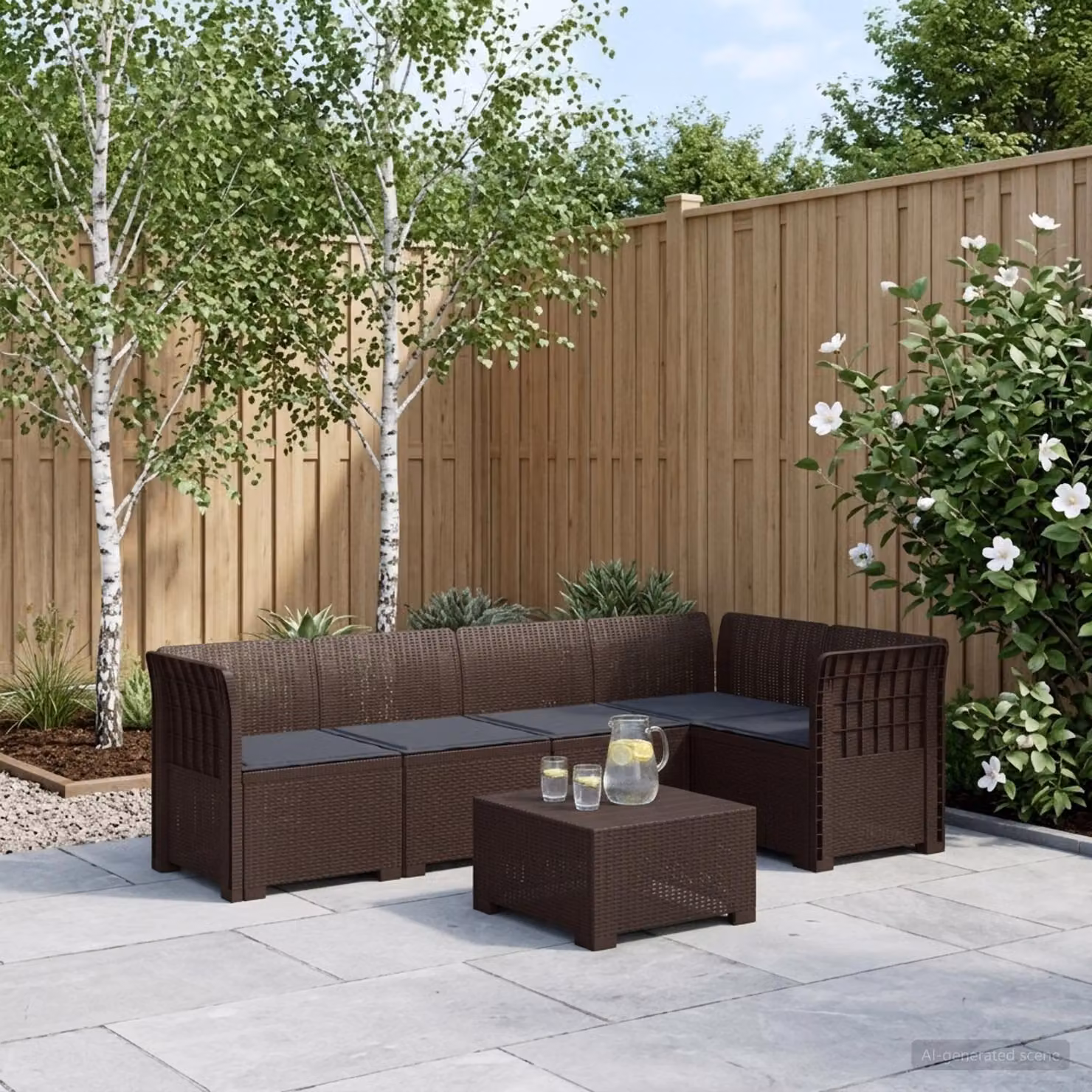 vidaXL Divano da Giardino a L con Cuscini in Polyrattan Marrone e Grigio per Esterno