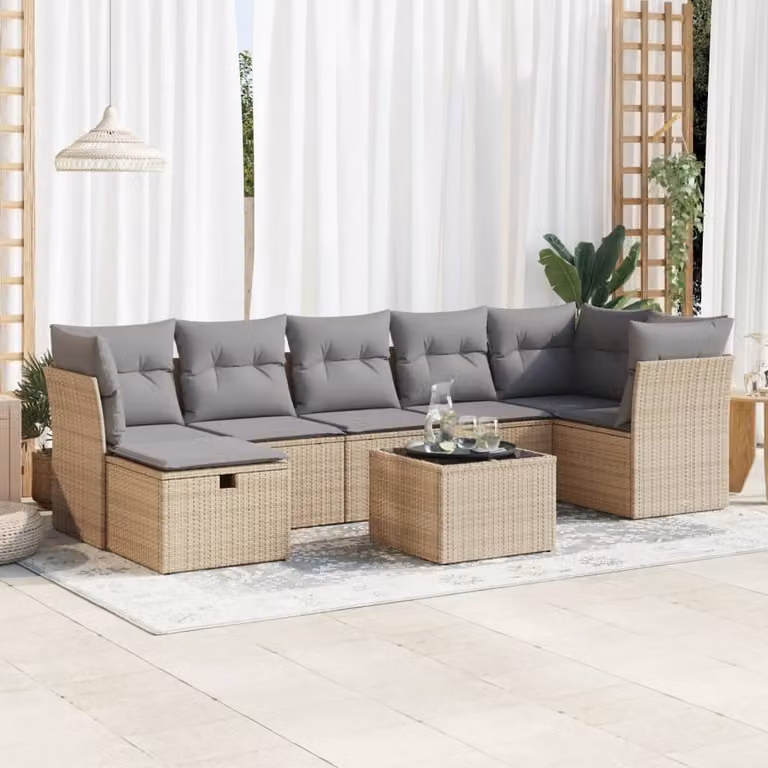 Maison Exclusive - Set Divano da Giardino 8 pz con Cuscini Beige in Polyrattan