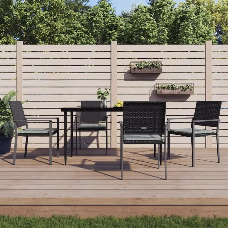 Set di 4 sedie da giardino vidaXL in polyrattan con cuscini, colore nero e grigio, L/P/H: 54 x 62,5 x 89 cm