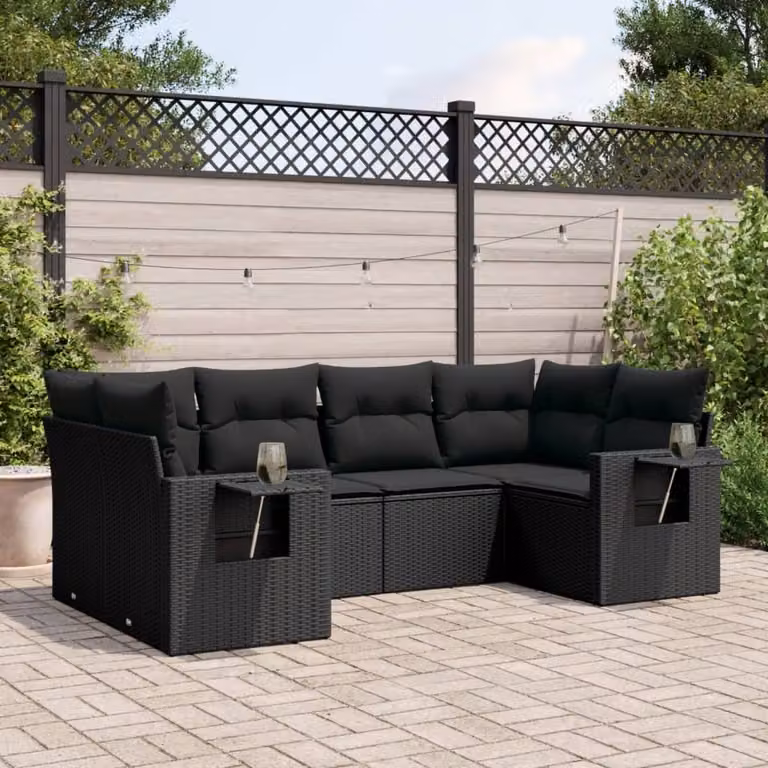 Maison Exclusive - Set da giardino 6 pezzi con cuscini in polyrattan nero