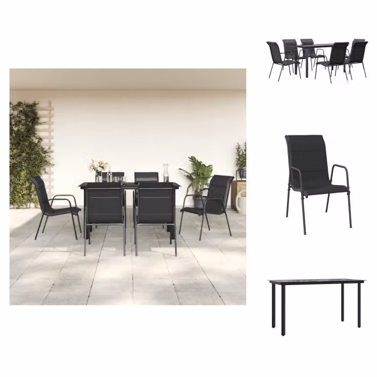 vidaXL Set da pranzo da giardino 7 pezzi in acciaio nero e textilene - Set di mobili da giardino