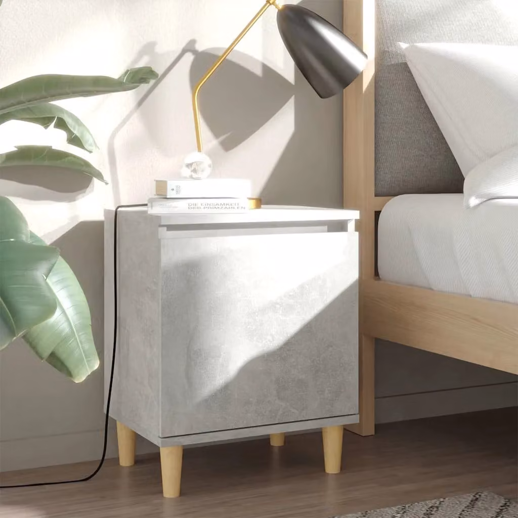 Set di 2 comodini vidaXL in stile scandinavo con gambe in legno massello, colore grigio cemento, L 40 x P 30 x H 50 cm