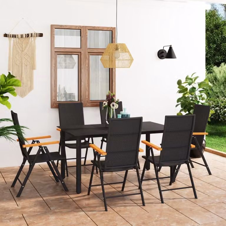 Maison Exclusive - Set da pranzo da giardino da 7 pezzi, nero e marrone