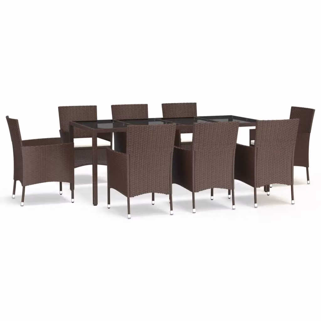 Set da Pranzo da Giardino 9pz con Cuscini Marrone in Polyrattan