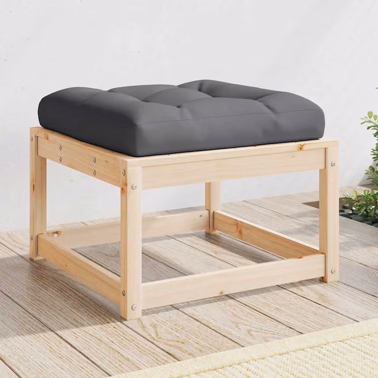 vidaXL Poggiapiedi da Giardino in Legno di Pino con Cuscini, Marrone e Antracite, L: 63,5 cm, P: 38,0 cm, H: 38,0 cm