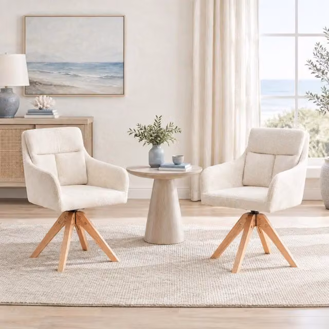 Set di 2 sedie da pranzo girevoli Mivray in velluto beige con braccioli e gambe in legno