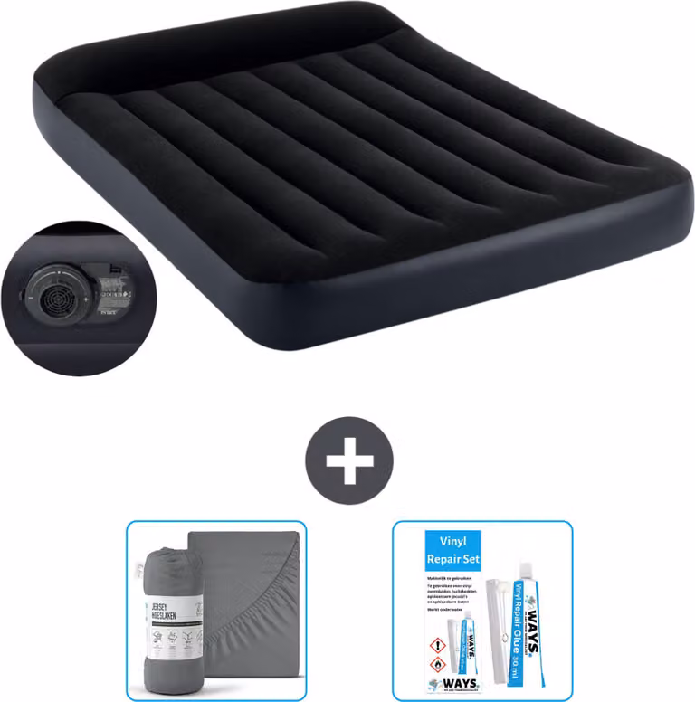 Intex Airbed - Letto matrimoniale - 137 x 191 x 25 cm - Blu - Incluso pompa - lenzuolo e kit di riparazione