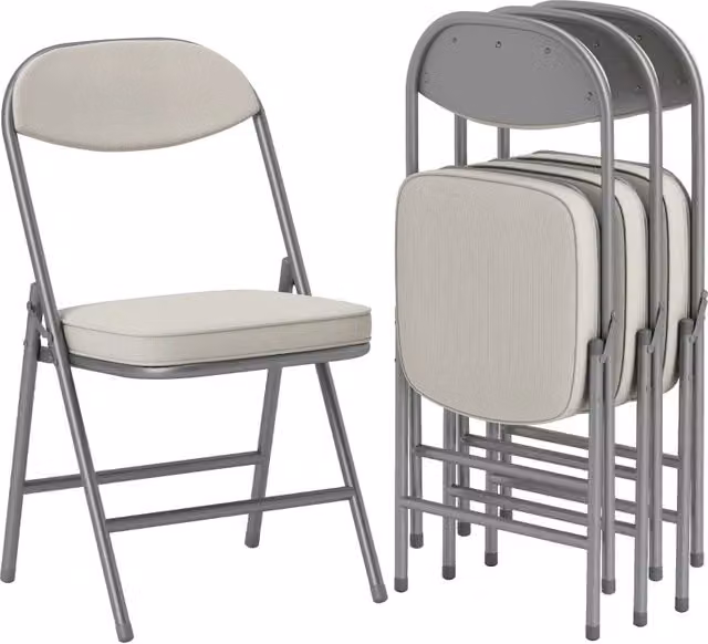 Set di 4 Sedie Pieghevoli con Schienale Imbottito, Telaio in Acciaio, Peso Supportato 120 kg, Colore Crema