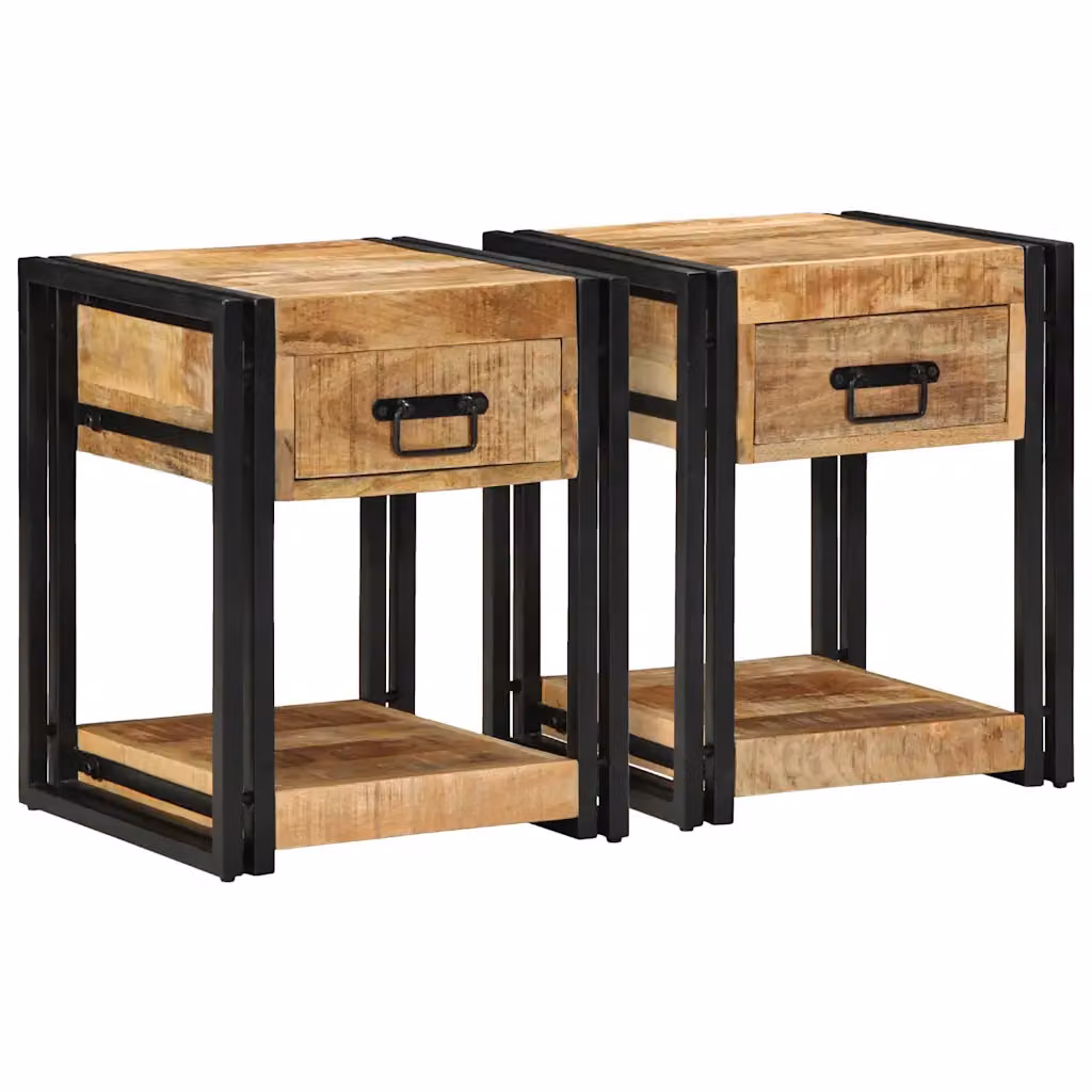 Set di 2 comodini vidaXL in legno di mango grezzo marrone L/P/H: 40 x 40 x 50 cm