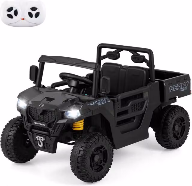 Autocarro elettrico con cassone ribaltabile nero con telecomando, luci e musica, L/P/H: 106 x 60 x 59 cm