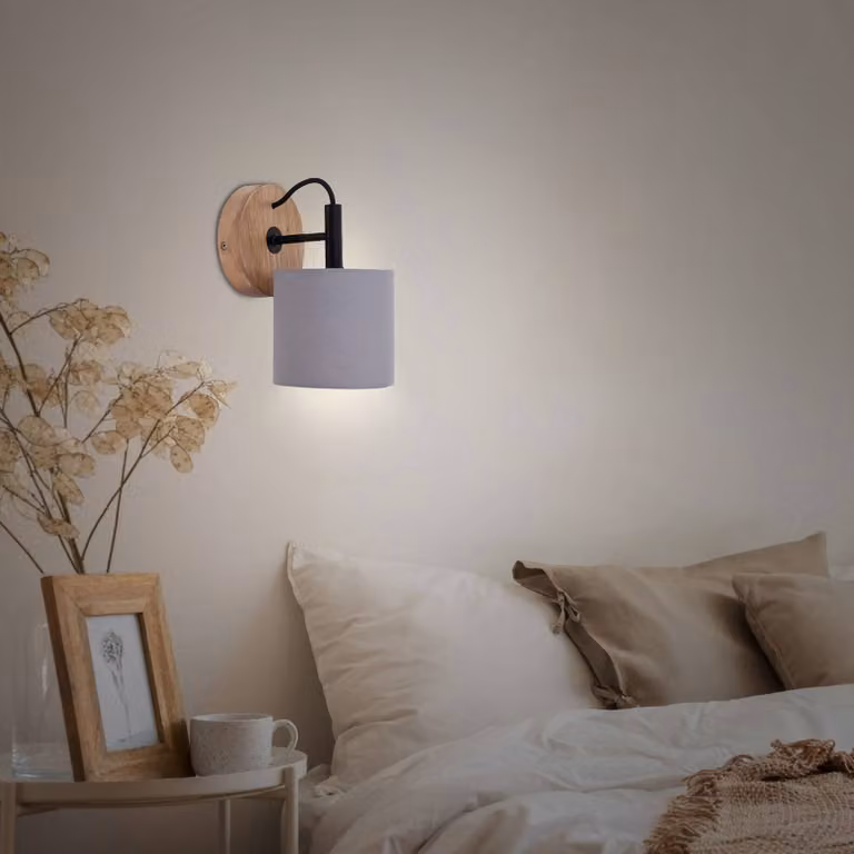 Briloner Applique da parete Rhon, dimmerabile, Alluminio / Grigio / Zincato, Soggiorno / Sala da pranzo, Legno, Moderno, Applique
