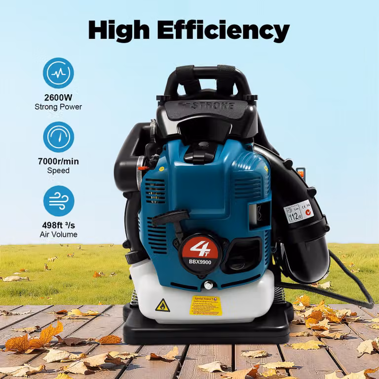 Soffiatore portatile - Motore a benzina da 75,6 cc, 2,6 kW - 4 tempi, 7000 giri/min - Modello robusto per giardini e spazi esterni