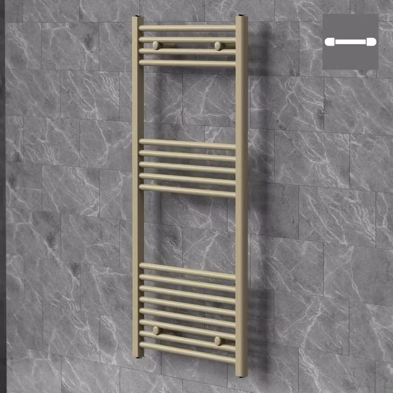 Asciugamani radiante LuxeBath Sahara, 600x1200 mm, beige, con attacco laterale, asciugamani radiante a pannello, porta asciugamani radiante per bagno