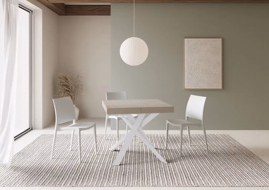 Tavolo allungabile Itamoby Clerko bianco con piano in laminato cashmere e gambe in metallo L/P/H: 90 x 90/194 x 76 cm – 2
