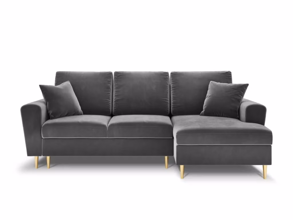 Divano convertibile angolare destro Kyoto di Cosmopolitan Design con contenitore, 4 posti, in velluto grigio e oro, L 241 cm x P 145 cm x H 88 cm – 2