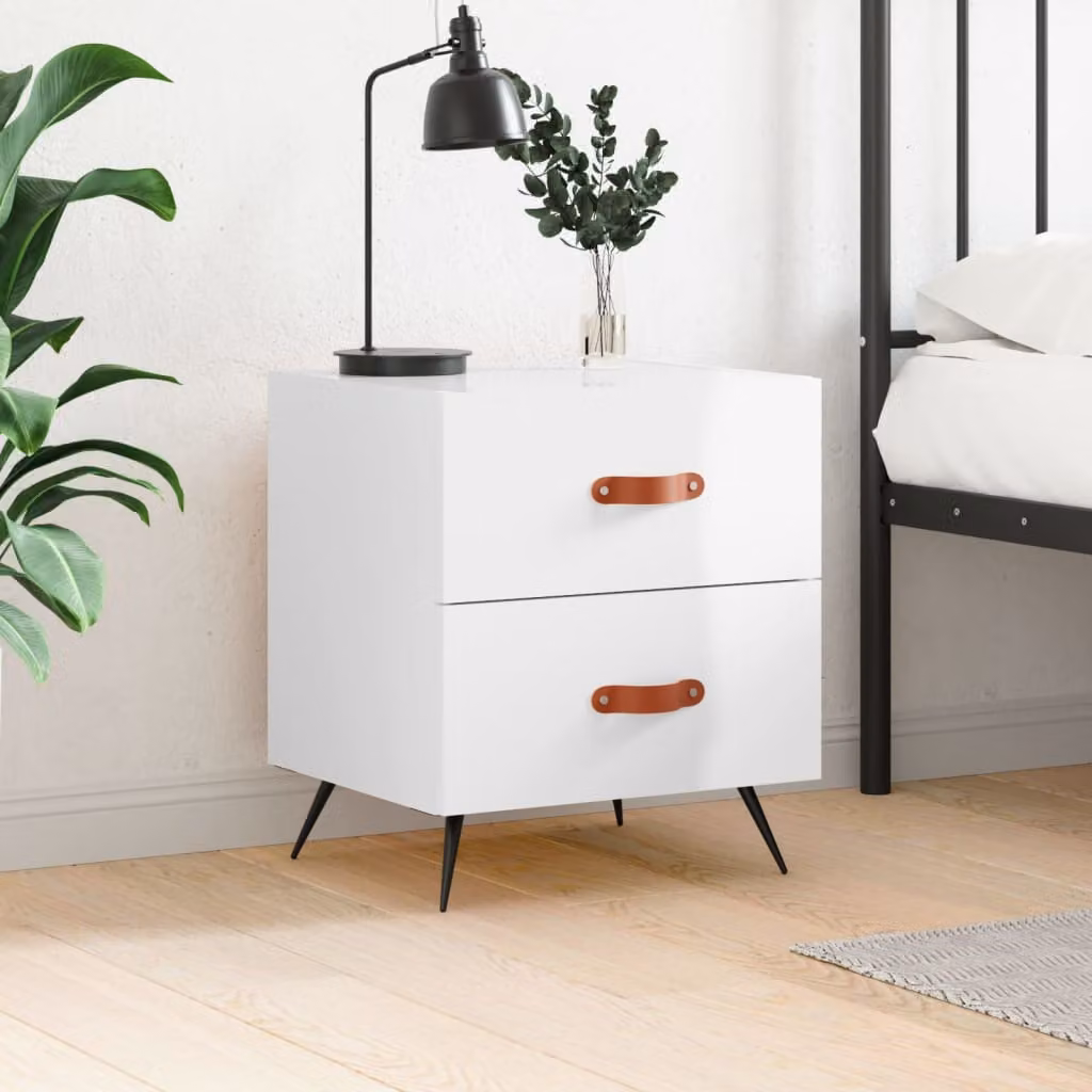 Comodino vidaXL Bianco Lucido in Legno e MDF L: 40 cm, P: 35 cm, H: 47,5 cm
