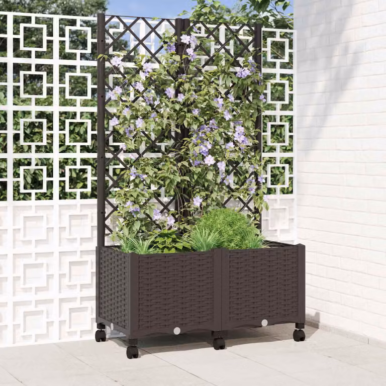vidaXL Vaso da giardino con grigliato e ruote Marrone L: 80 cm, P: 40 cm, H: 146 cm