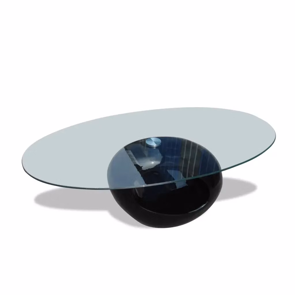 Tavolino da salotto moderno vidaXL con ripiano ovale in vetro nero lucido – 2