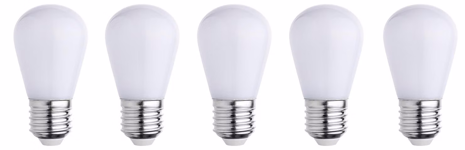 Set di 5 lampade da festa a LED, luce bianca fredda, attacco E27, 7 cm, 100 lumen